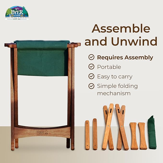 BYER OF MAINE Pangean Folding Stool – Canvas Camp &amp Wood Camp Stool for Portable &amp Outdoor Seating in Forest Green