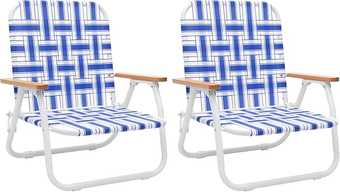 2 Pack Camping Chair Beach Chair for Adults with Highback Folding Lawn Chair with Webbed Airflow Mesh Patio Chair with Rust-Proof Coating Webbed Lawn Chair for Outdoor Fishing Backyard Blue