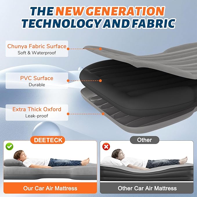 Thickened Inflatable Car Mattress for Back Seat - SUV Air Mattress Bed for Camping &amp Road Trips Portable Car Blow Up Mattress with Cup Holder 2 Pillows &amp Carry Bag - Grey