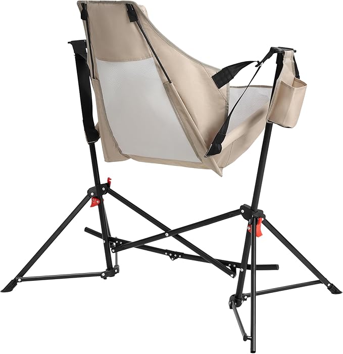 Folding Hammock Camping Chair Portable Adjustable Recliner Rocking Chairs with Cup Holder &amp Carry Bag Aluminum Alloy Frame Ideal for Outdoor Lawn Backyard and Travel 2 Pack (Khaki)
