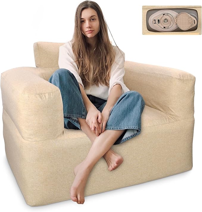 Bestrip Auto Inflatable Sofa Single Blow up Couch Lounger with Built-in Air Pump Rechargeable Air Sofa for Camping Gamging &amp Home（Khaki）