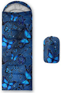 Kids Sleeping Bag for Boys GirlsBlue Black Butterfly Print-Lightweight Warm Portable Outdoor Indoor-Waterproof Cold Weather Resistant Sleeping Bag for Camping Hiking(Butterfly)