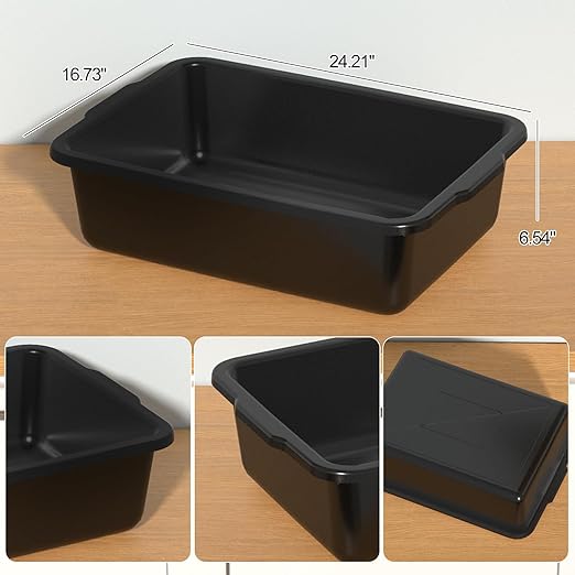 35 L Black Plastic Large Bus Box Plastic Commercial Bus Tub 4 Packs