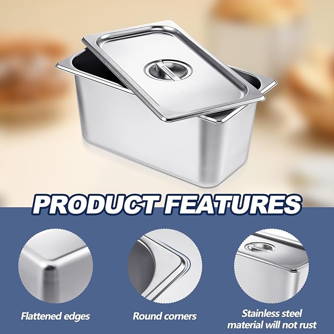 Mifoci 4 Pack Stainless Steam Hotel Pan with Lid 1/3 Size x 6 Inch Deep Table Steam Pan Restaurant Supplies Reusable Anti Rust Catering Storage for Home Party Restaurant Hotel Buffet
