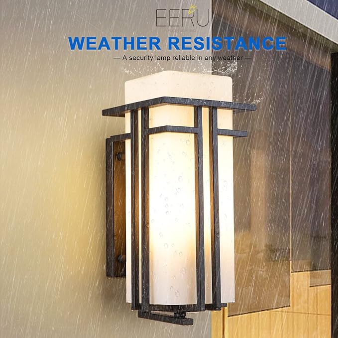 Large Outdoor Wall Lights 15.35 H x 6.7 W Waterproof Wall Lantern Exterior Light Fixture for Entryways Yards Garage Front Porch Metal Frame with Frosted Glass Black (Large)
