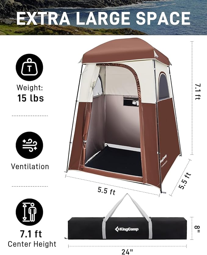 KingCamp Shower Tent Portable Privacy Tent Outdoor Camping 1/2 Room Toilet Tents with Shower Bag &amp Dressing Room for Beach Camping &amp Hiking