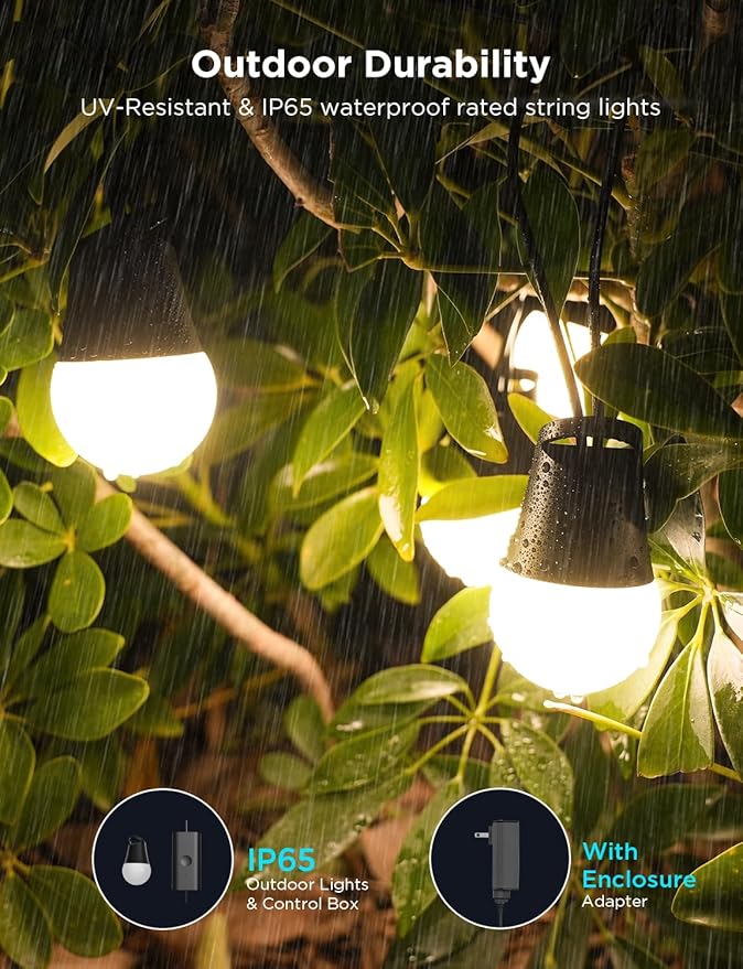 Govee Smart Outdoor String Lights 2 48ft Outdoor Lights with Dimmable Warm White LED Bulbs 47 Scene Modes for Patio Backyard Balcony IP65 Waterproof Works with Alexa App Control