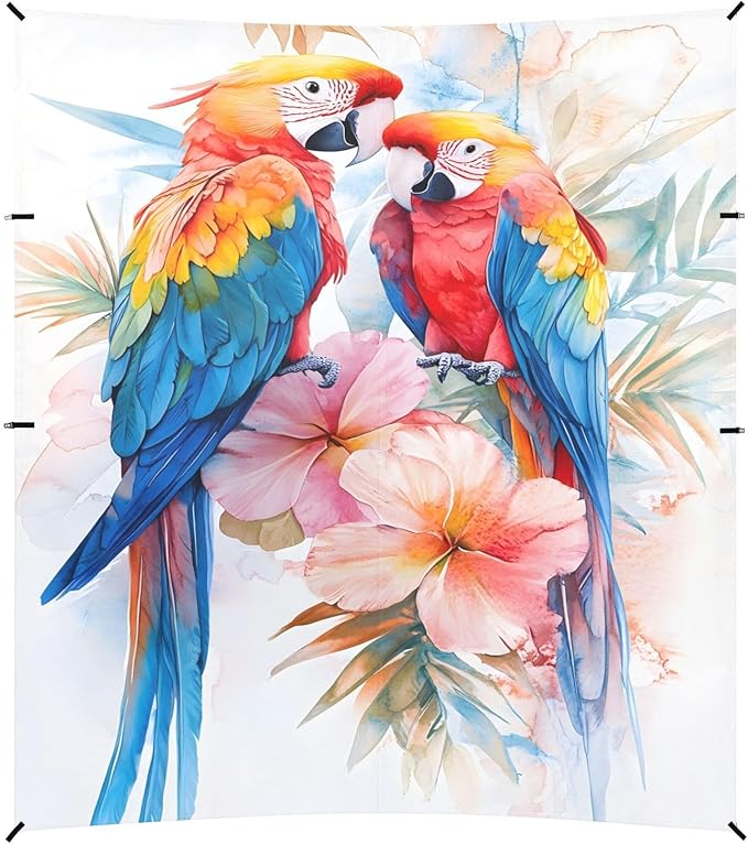 ALAZA Watercolor Parrots Tropical Beach Tent Sun Shelter UPF50+ Protection Beach Shade Canopy w/ 4 Sandbags for Outdoor Camping Fishing Backyard Fun Picnic 10x9 ft