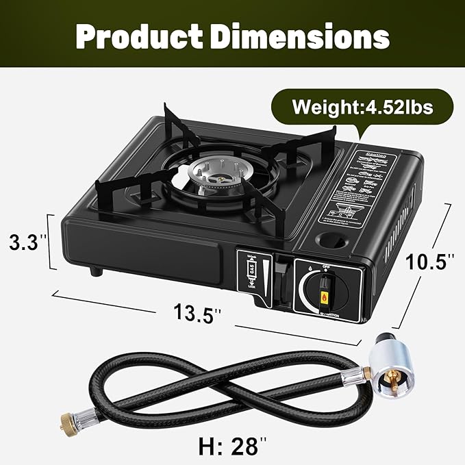 7800 BTU Dual Fuel Camp Stove Butane or Propane Portable Stove for Camping Lightweight Portable Camping Stove Propane Adapter Hose and Carrying Case Included