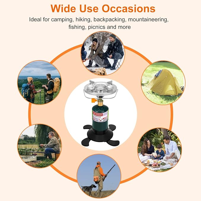 Camping Stove Propane Burner Portable Camp Stove with Foldable Gas Tank Base Adjustable Flame Backpacking Cooker for Camping Small Single Burner Propane Stoves Kit for Hiking Tent Outdoor Cooking