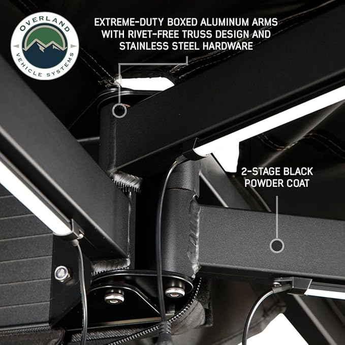 Overland Vehicle Systems - XD Nomadic 270 LT - Awning w/Lights Driver Side Black Trim w/Black Travel Bag