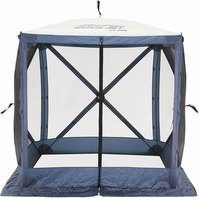 CLAM Pop Up Screen Tent 6' x 6' Outdoor Camping Gazebo Portable 4-Sided Canopy with Ground Stakes &amp Carry Bag Traveler Blue
