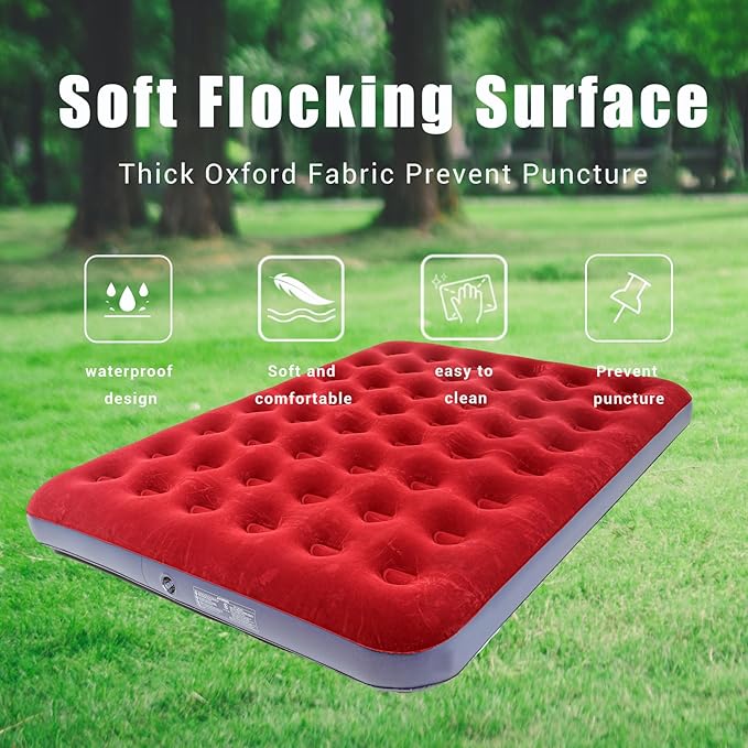 Queen Size Double Camping Air Mattress Bed with Air PumpInflatable Mattress80x 60Thickened Portable Blow Up Air MattressTravel Sleeping Bed Pad for Camping Home Hiking