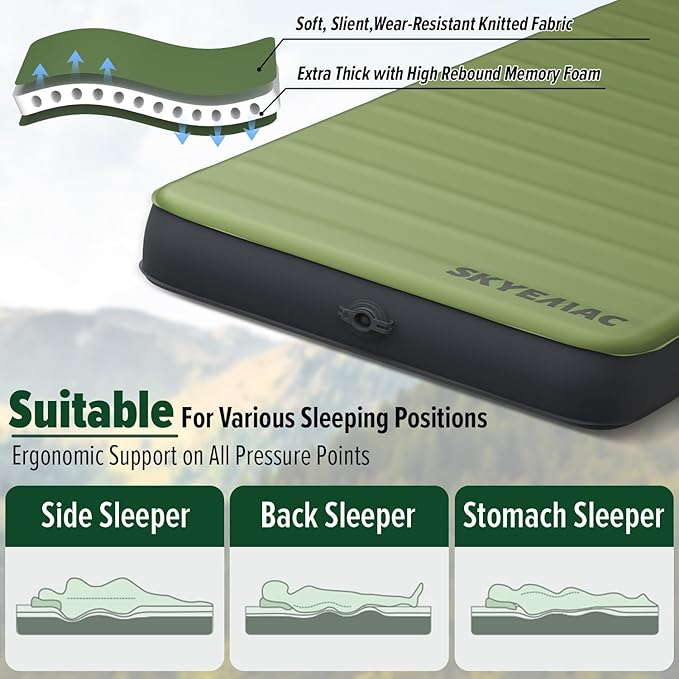 4 Thick Self Inflating Sleeping Pad with 13R Memory Foam 78 x 29 Camping Mattress with Pump Sack Portable Roll Up Bed Inflatable Outdoor Mat for Rooftop Tent Car Truck Van 4 Season