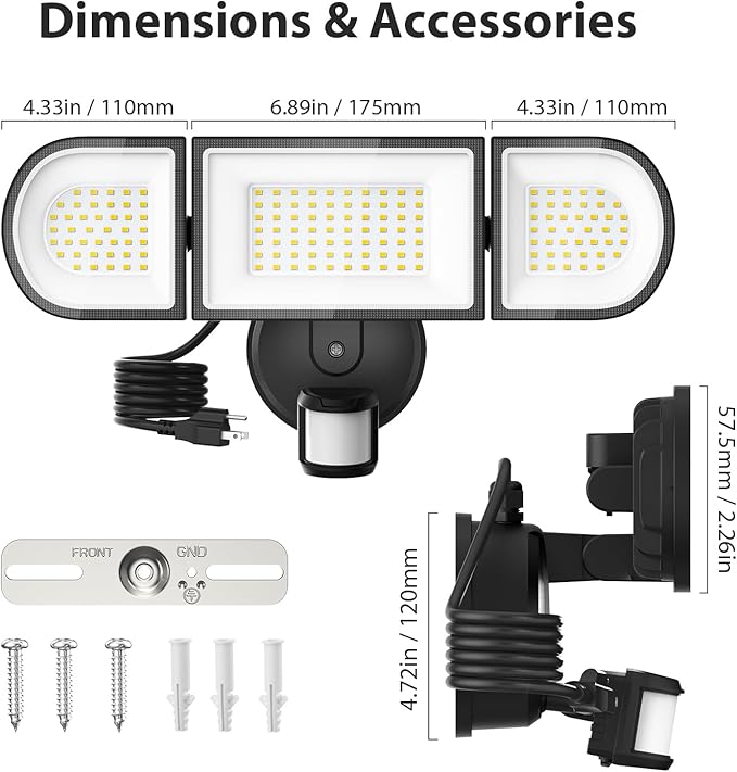 150W Plug in Motion Flood Lights Outdoor 15000LM LED Motion Sensor Outdoor Lights Dusk to Dawn Security Floodlights Waterproof IP65 Exterior Lighting for Outside House Garage