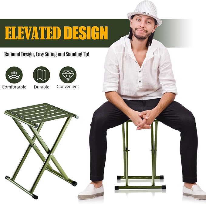 Menkxi 2 Pcs Folding Camping Stool Portable 17.8 Height Stool Lightweight Chair Foldable Camping Seat Hold up to 600 Lbs for Outdoor Walking Hiking Fishing Hunting Travel Gardening Green