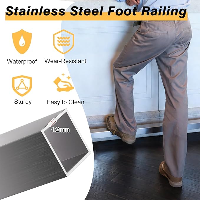 Square Pipe Foot Rest for Bar Counter Wall Mount Footrest Rail with Brackets &amp Installation Kit Basement Pub Kick Bar Customizable