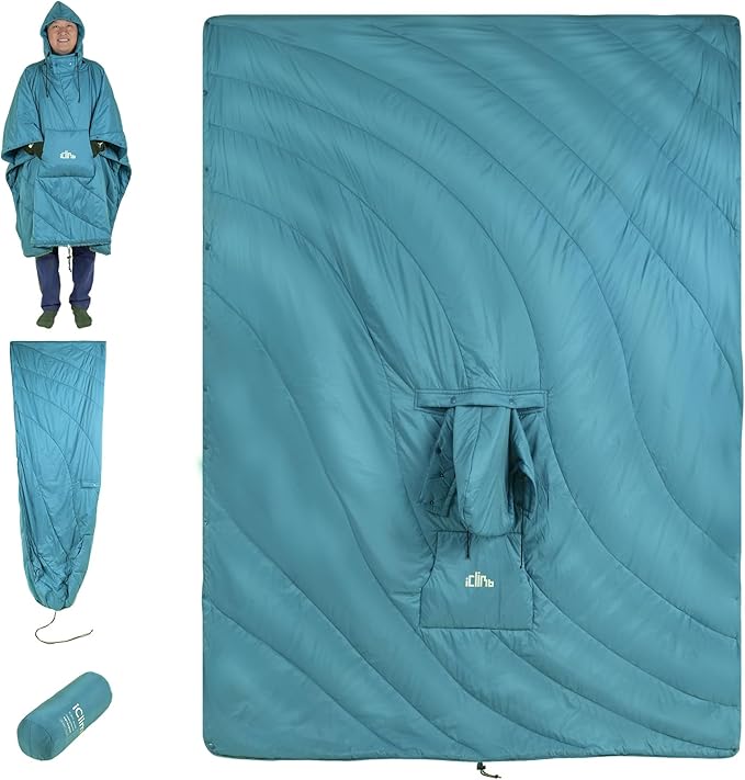 iClimb 1 Hooded 3M Thinsulate Insulation Warm Blanket and 1 3M Thinsulate Insulation Sleeping Bag Ultralight Compact for Adults Outdoor Camping Backpacking Hiking
