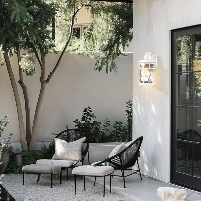 Darkaway Outdoor Wall Light Fixture2pcs 14.57inch Large Outside Porch Lights Wall Mounted Water Ripple Glass Exterior Waterproof Lantern Modern Wall Sconce Lighting for House Front Door