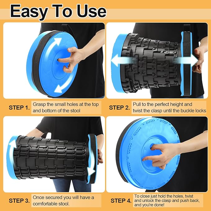Collapsible Stool - Upgraded with 3 Slides Load Capacity 600lbs Folding Camping Stool with 3-in-1 Carry Bag Lightweight Sturdy Retractable Suitable for Camping Fishing Hiking BBQ (Blue)