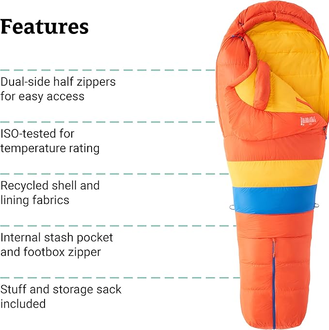 MARMOT Men's Always Summer 40° Sleeping Bag 650 Fill Down for Camping &amp Backpacking