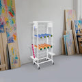 Mobile Vinyl Roll Holder Cart 40 Compartments Vinyl Storage Organizer with 6 Hooks &amp Extra Paper Roll Organizer Tray on 2 Side Vinyl Storage Rack with Wheels for Craft Room (White)