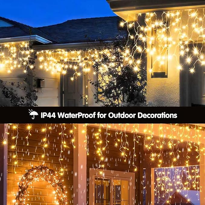 320LED Solar Christmas Lights Outdoor Waterproof Christmas Decorations Lights 29.5ft 60 Drops8 Modes Solar Powered Rechargeable Fairy Lights for Party HolidayWedding Decorations (Warm White)