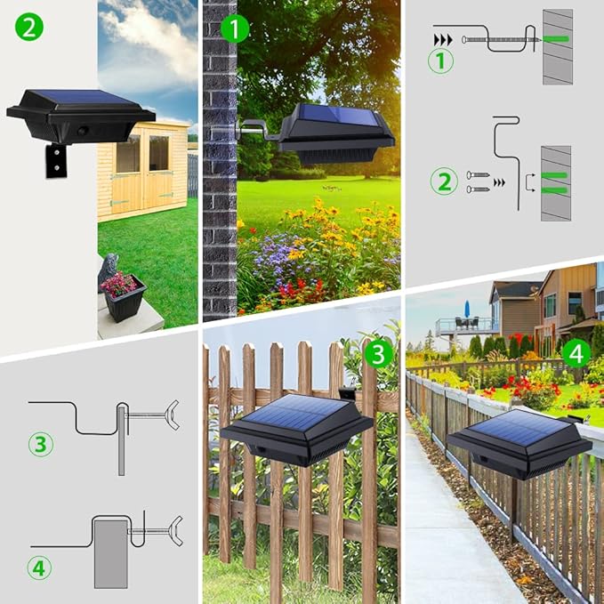Gutter Solar Patio Decor Lights 40 LED Deck Outdoor Waterproof Fence for Wall Backyard Porch Pool Step Stairs Yard Garden Pathway (6 Pack-Black Cool White)