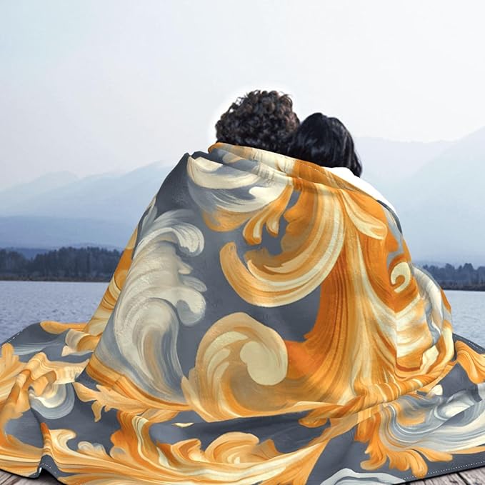 Golden Flowers Soft Fleece Blanket 60 * 50 inch Soft Sofa Blanket Suitable for Sofa Camping Travel Night Cover Blanket