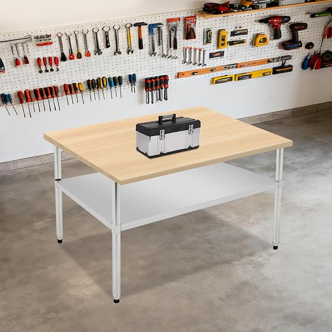 Eapmic Undershelf for Work Tables Adjustable Lower Shelf Stainless Steel Bottom Shelf Add for Commercial Prep Table Restaurant Kitchen Bakery Garage Workshop Use (45.28x27.95in)