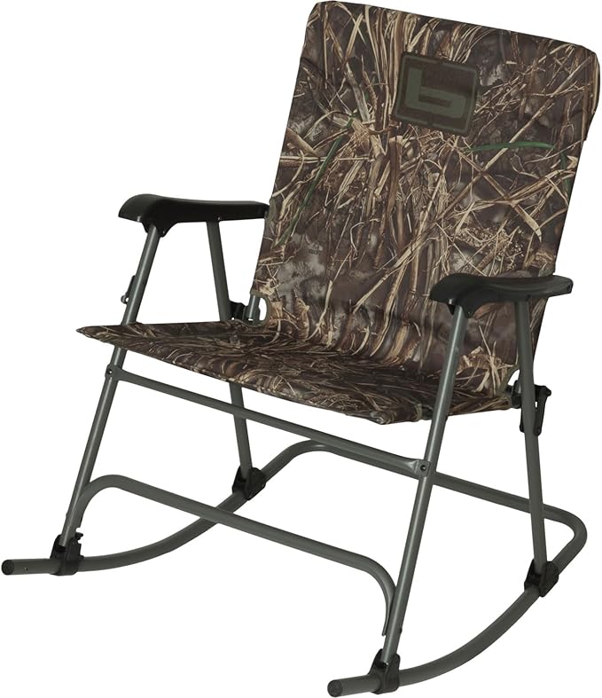 Banded Folding Rocking Chair | Lightweight Portable Weather-Resistant Extra-Wide Padded Outdoor Hunting &amp Camping Chair with Tubular Steel Frame &amp Armrests Realtree Max-7