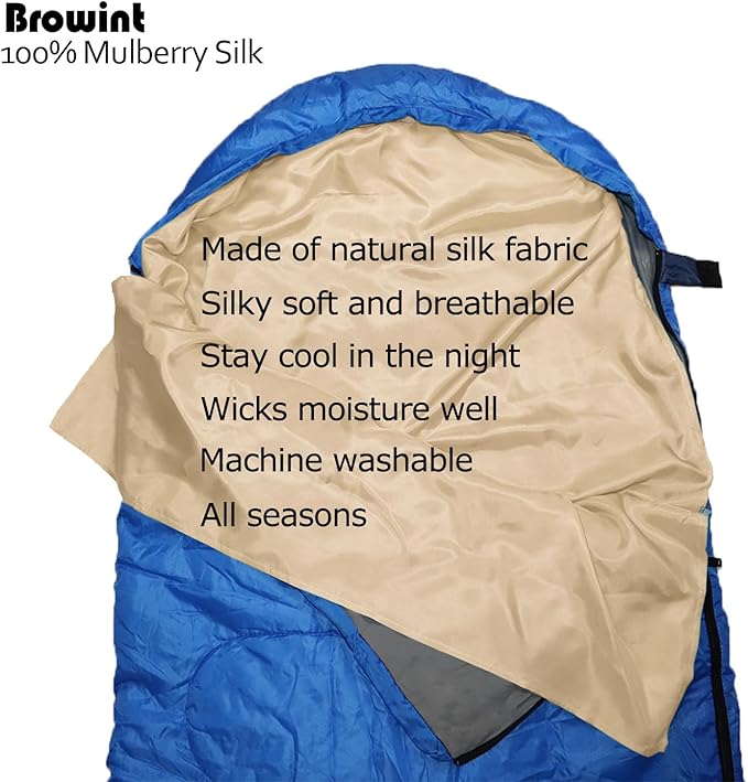 Browint Silk Sleeping Bag Liner Silk Sleep Sack Extra Wide 87x43 Lightweight Travel Sheet for Hotels More Colors for Option Reinforced Gussets