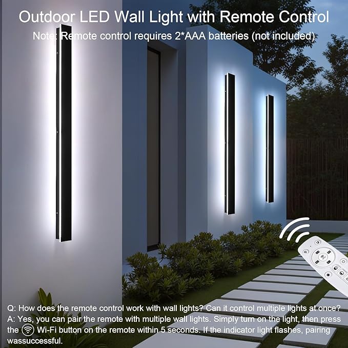 Exterior Lights for House - Dimmable Modern Outdoor Sconce Light Wall Mount Linear Black Led Long Wall Porch Lighting Fixture for Garage Garden Front Door Patios