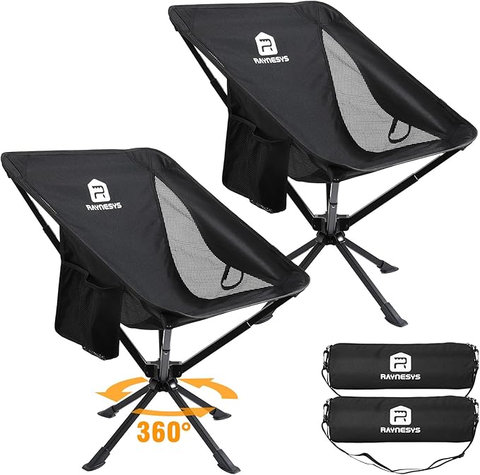 Portable Camping Chair 2 Pack 8 Seconds Quick Setup Folding Camping Chair Flexible 360° Rotation 3.8Lb Lightweight Travel Chairs for Easy Carry to Hiking Sporting Travel Beach