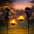 Solar Fairy Garden Accessories Outdoor 1 Pair - Metal Stakes Decorative Figurines Housewarming Ornament for Patio Lawn Yard Pathway - Unique Gift Ideas for Gardening Mom Grandma (Warm Lighting)