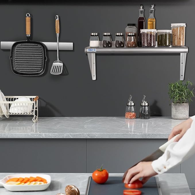 HARDURA Stainless Steel Shelf 14 x 36 275lb Commercial Shelves Wall Mount Metal Shelving with Backsplash and Brackets for Kitchen Restaurant Laundry Room and Home