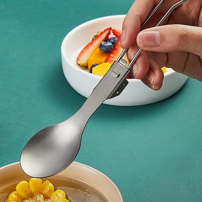 Folding Travel Camping Cutlery Set Portable Utensil Light Weight Metal Fork Spoon Chopsticks Flatware Dishwasher Safe Portable Camping Cutlery Set for Outdoor Dining Travel Hikings