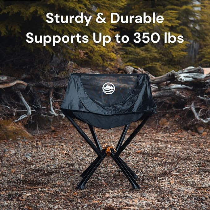 CLIQ Portable Chair Version ClassiQ 1.0 - Collapses to Size of Water Bottle - Lightweight Folding Chair for Camping - Outdoor Chair Supports 350 Lbs - Camp Chair Outdoor Adventures - Black
