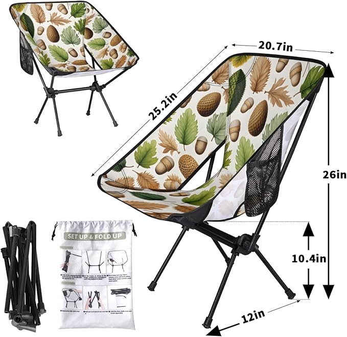 Honeybaby Folding Camping Chair Leaves Acorn Fruit Camping Chairs Lightweight Portable Chair Outdoor Foldable Chairs for Camping Travel Picnic Beach Hiking