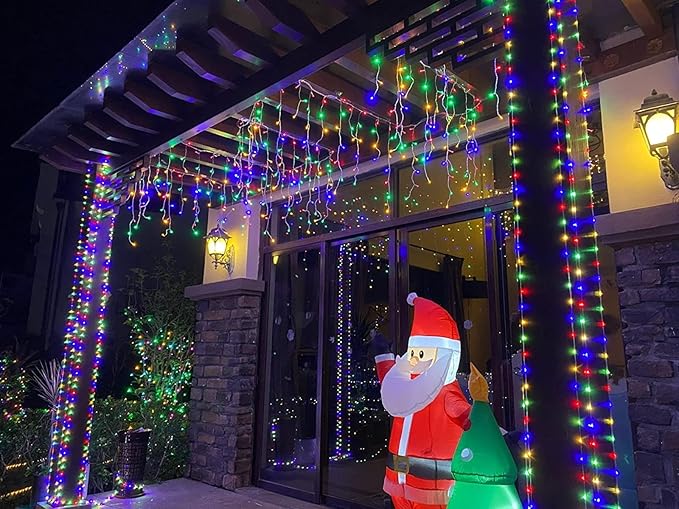 YEGUO 4 Pack Multicolor Solar Fairy Lights Each 33ft 100 LED Christmas Lights Outdoor Waterproof 8 Modes Sliver Wire Solar String Lights