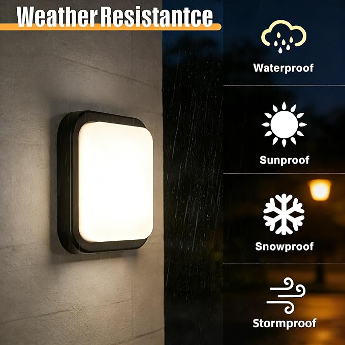 LANFU LED Modern Square Outdoor Wall Sconce Light 3000K Outside Light for House Patio Black Warm White IP64 Waterproof Exterior Wall（7inch）