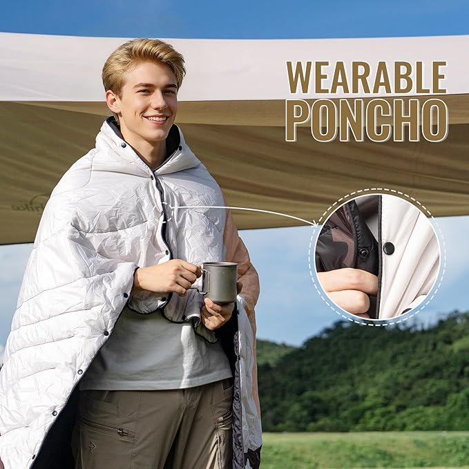 ONETIGRIS Ultralight Camping BlanketWaterproof Stadium Blanket Poncho Packable Puffy Quilt Puffy Printed Camping Blanket with Snap Buttons &amp Corner Loops