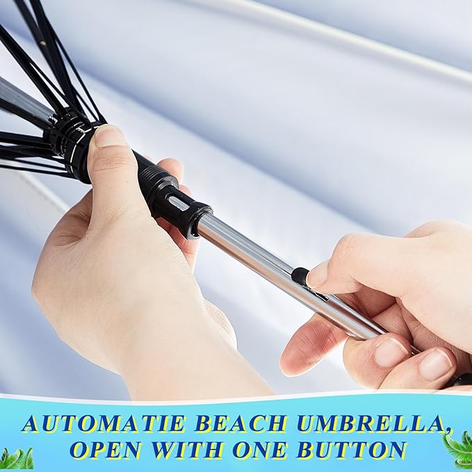 Buryeah 2 Pcs Automatic Chair Umbrella with Universal Clamp 44 UPF 50+ Portable Clamp on Beach Chair Adjustable Wheelchair Umbrella for Outdoor Patio Parasol