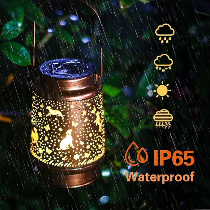 Dog Solar Lanterns Outdoor Waterproof Hanging Solar Lights Dog Gifts for Women Men Metal Decorative LED Lanterns for Yard Patio Lawn Tabletop Pathway Landscape Garden Decor Dog Lovers Gifts