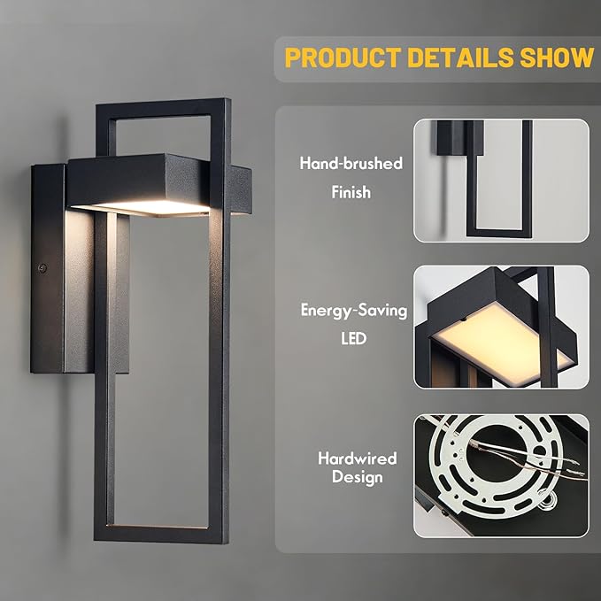 Black Outdoor Wall Light Hardwired 16.5 Modern Outdoor Wall Sconce  Dimmable Adjustable Light 2700K–6500K Waterproof Exterior Wall Light for Porch Front Door GarageWall Mount Lights With Remote