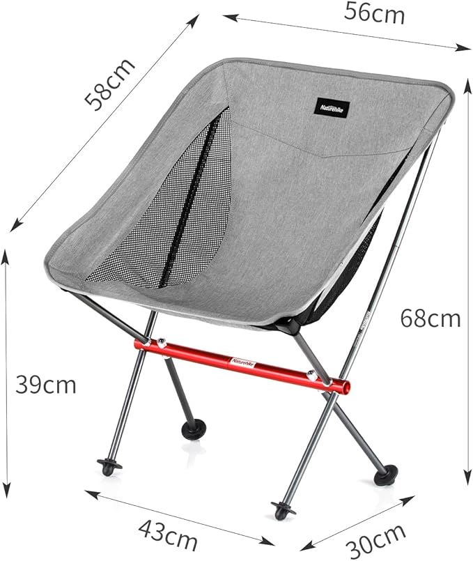 Naturehike Camping Chair Foldable with Storage Bag Outdoor Portable Chair for Adults Lightweight Supports 330lbs Backpacking Chair for Fishing Hiking Beach Lawn (Grey-1/M Medium)