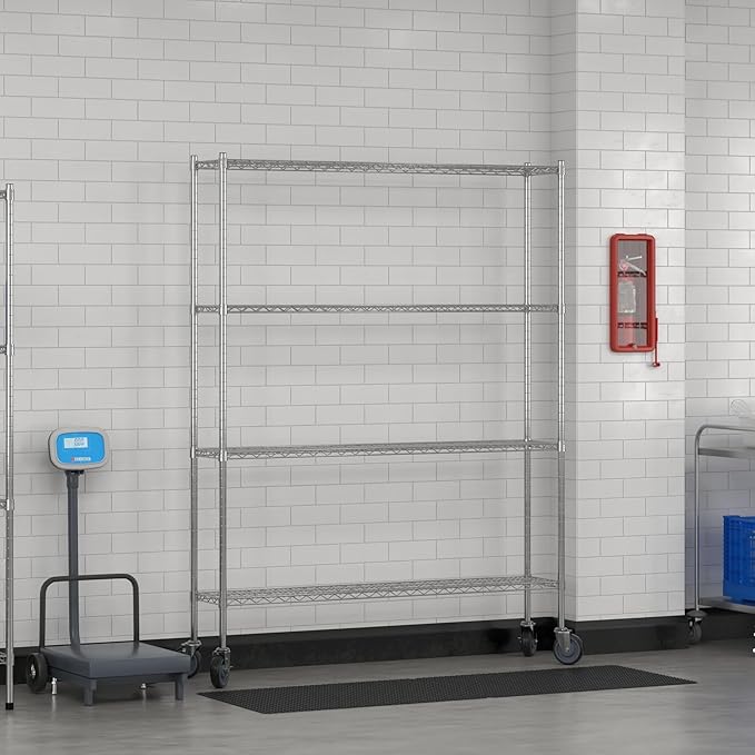 Commercial NSF Listed Chrome Mobile Wire Shelving Kit 12 x 60 x 80 with 4 Shelves Perfect for Warehouse Walk-in Refrigerator Freezer Grocery Store Restaurant Dishroom