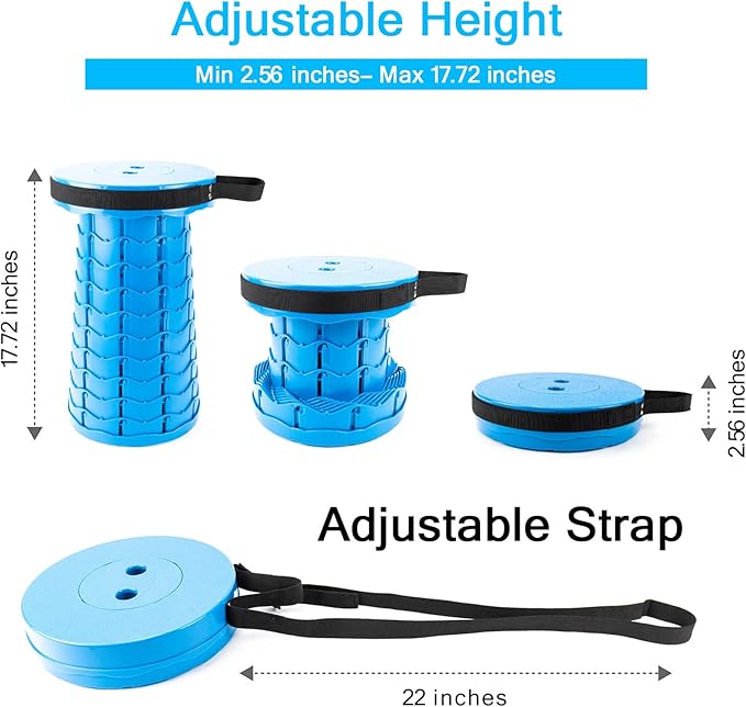 LB Portable Collapsible Retractable Folding Stool Lightweight Telescoping Foldable Camping Stool for Adults for Outdoor Fishing Hiking Gardening Travel BBQ Hunting Indoor Activities (Sea Blue)