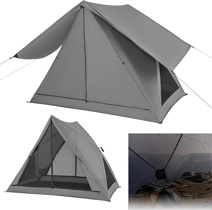 Goplus Pop-up Camping Tent 2-3 Person 360° One-Way See-Through Family Tent Waterproof Windproof 4-Season Shelter Tent w/Carry Bag Rainfly Easy Setup Portable Tent for Backpacking Hiking Outdoor