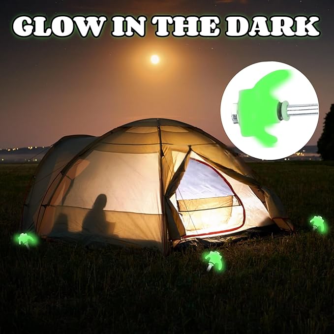 20 Pack 10 Screw in Tent Stakes Heavy Duty Glow in The Dark Metal Stakes with Hex Head Driver Ground Anchors for Camping Patio Awning Canopy and Windy Conditions